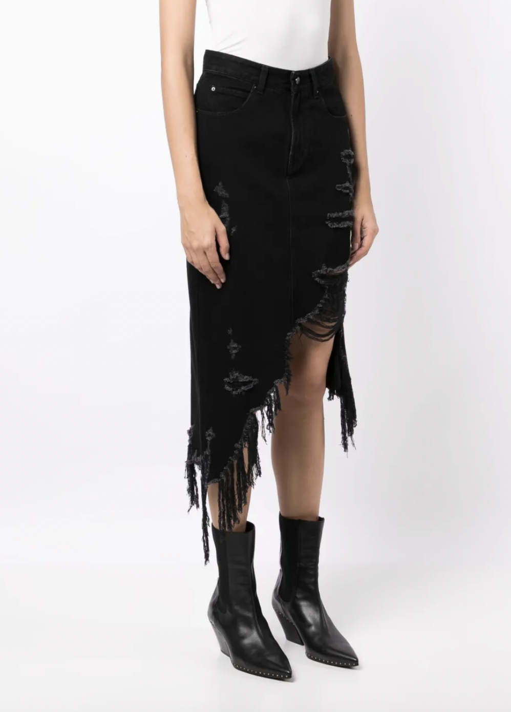 JNBY (via Farfetch) Asymmetric Ripped Denim Skirt