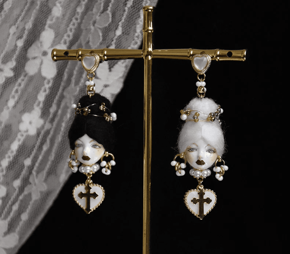 Handcrafted Clay Baroque Doll Earrings