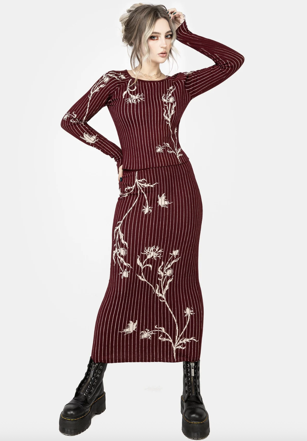 Disturbia Diastella Floral Jacquard Rib Knit Maxi Skirt