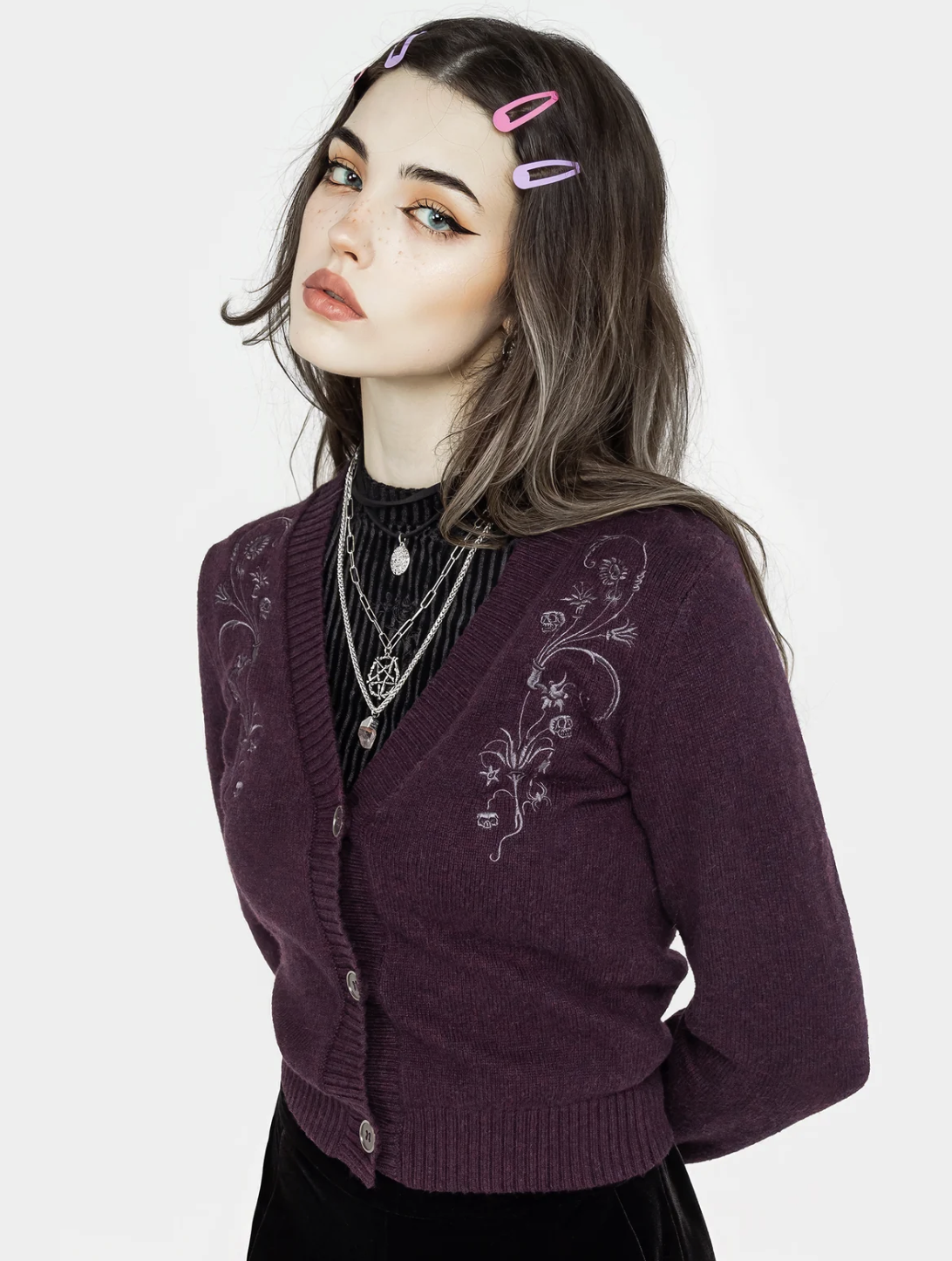 Disturbia Poe Embroidered Cardigan