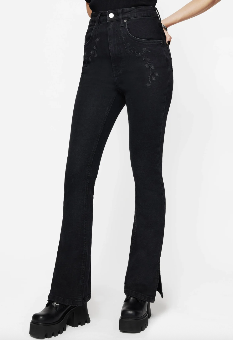 Disturbia Vera Baby Boot Split Hem Flared Jeans