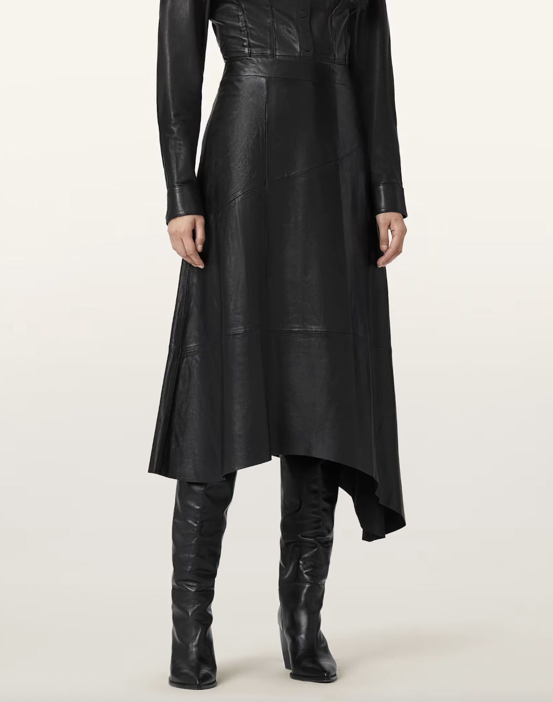 ALLSAINTS Gia Leather Midi Skirt