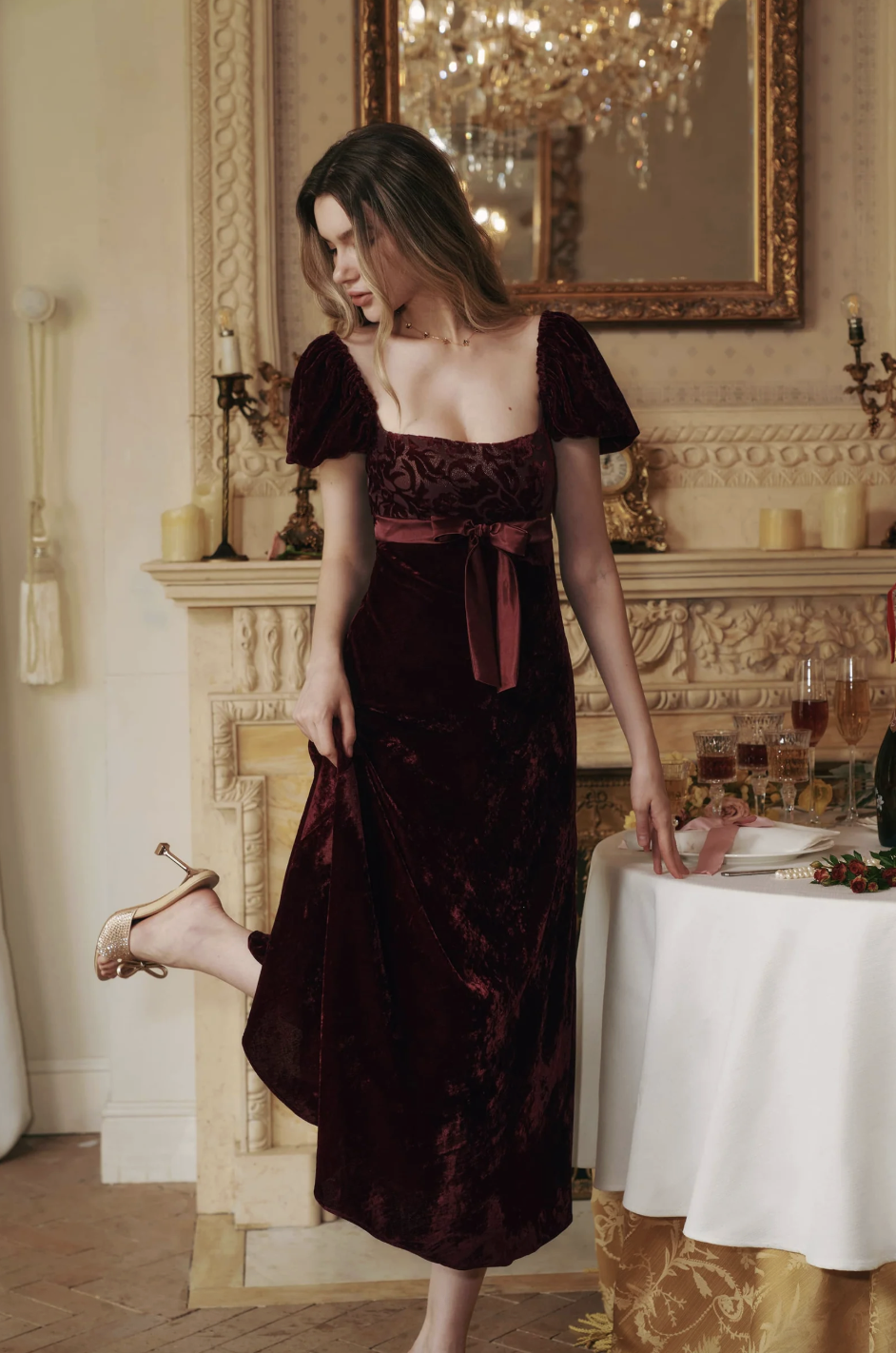 American Heiress Margot Burnout Velvet Maxi Dress in Bordeaux