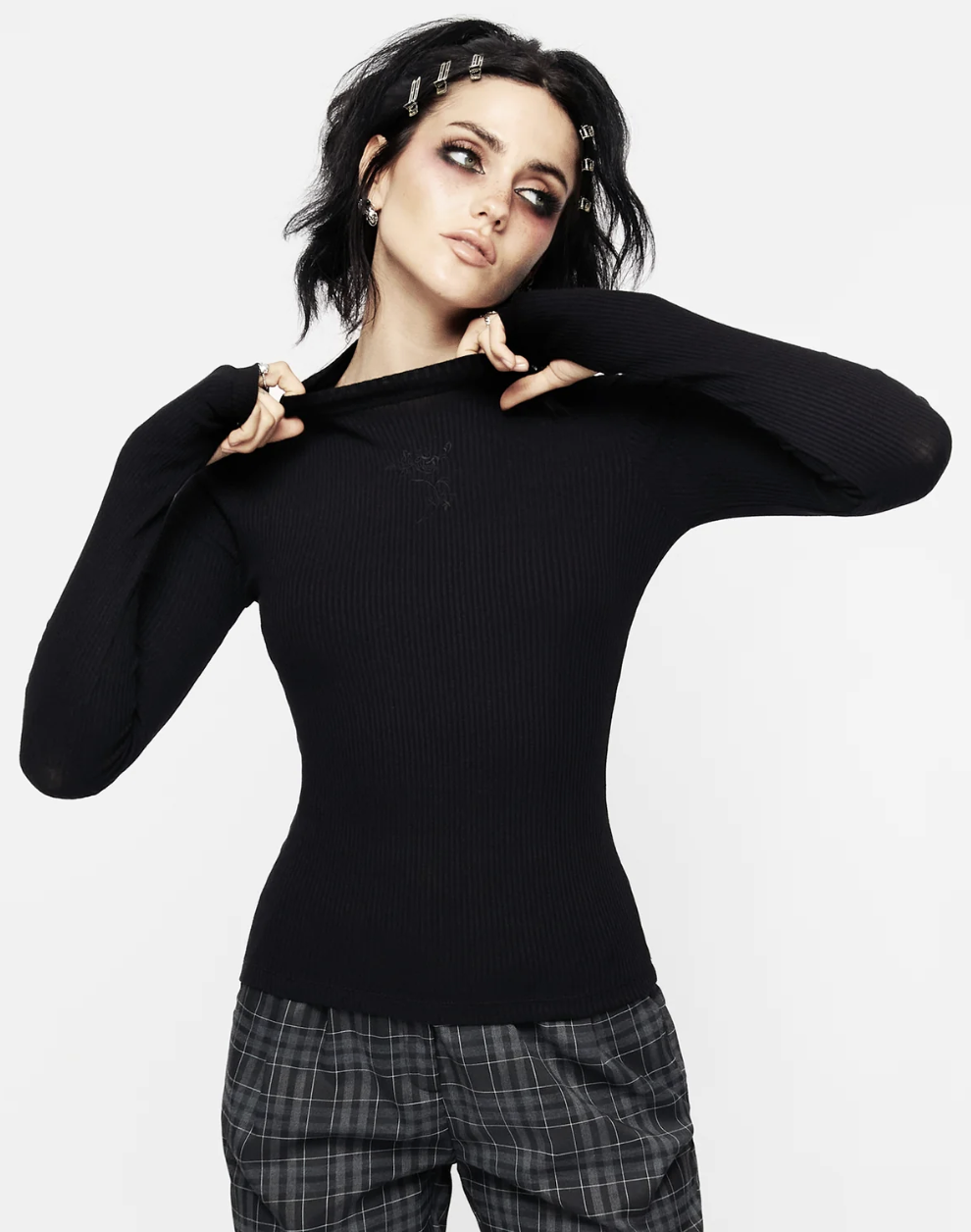 Disturbia Adonia High Neck Ribbed Top