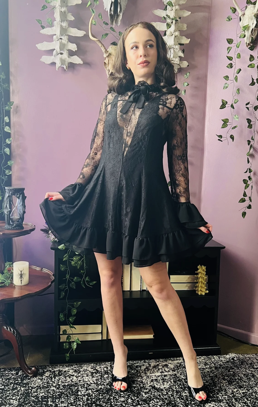 Witchwood Bags Nightshade - Dark Romantic Floral Mini Babydoll Dress