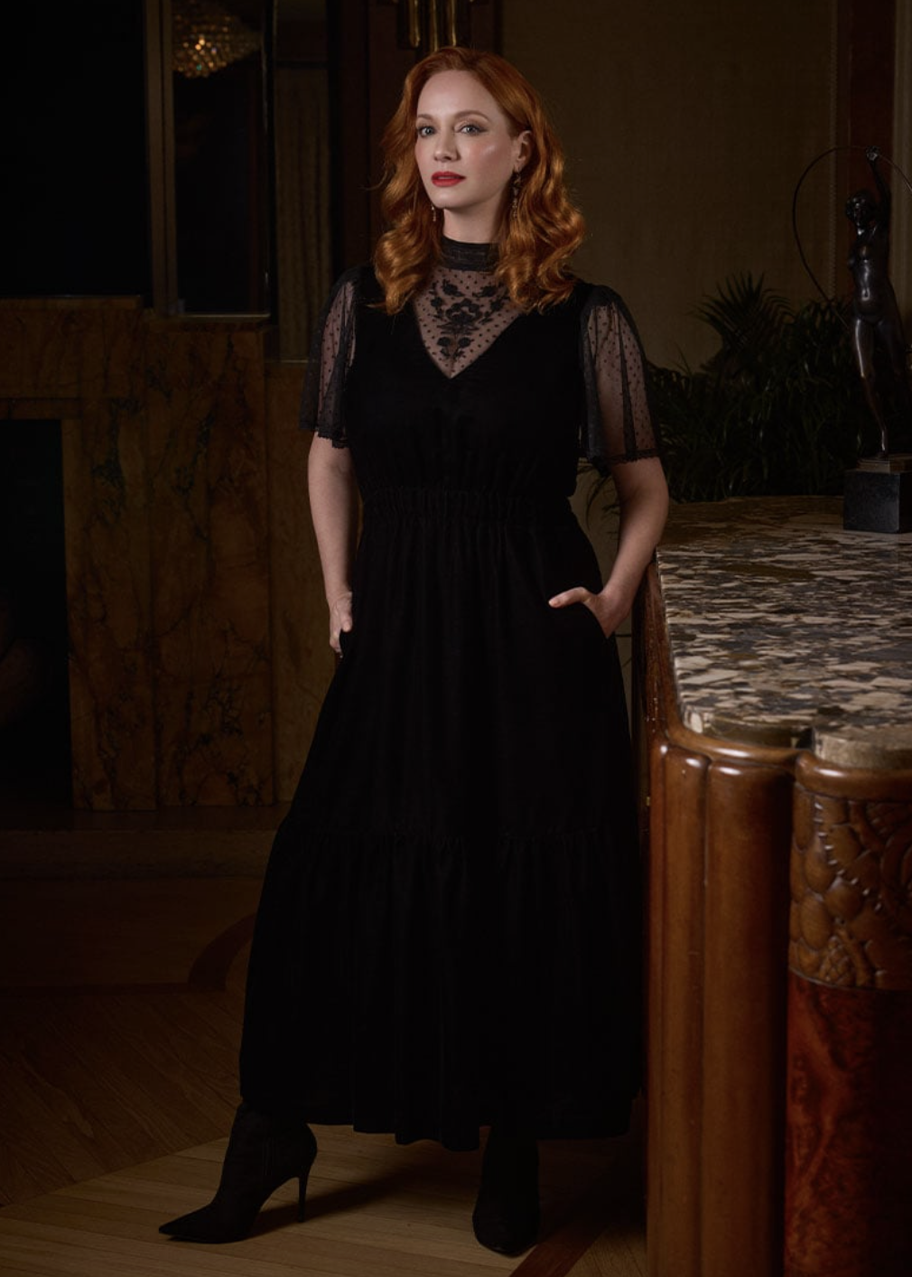 Christina Hendricks X Joanie - Immortal Flower High Neck Velvet Maxi Dress
