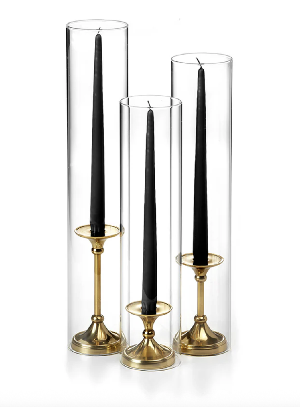 Yummi Candles 12 Taper Candles, 12 Glass Chimneys and 12 Gold Timeless Taper Holders Set of 12