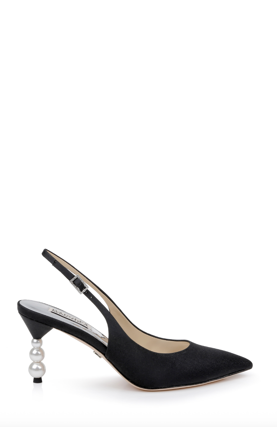 Badgley Mischka Beatrix Pointed-Toe Slingback Heels with Pearl-Beaded Heel