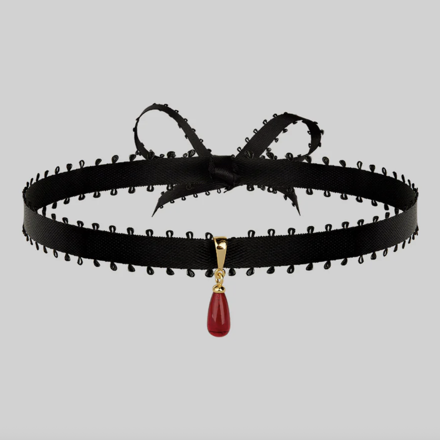Regal Rose Sorrow Red Glass Droplet Ribbon Choker