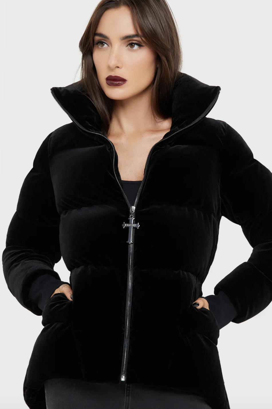 Killstar Deadliest Nightvelvet Puffer Coat 