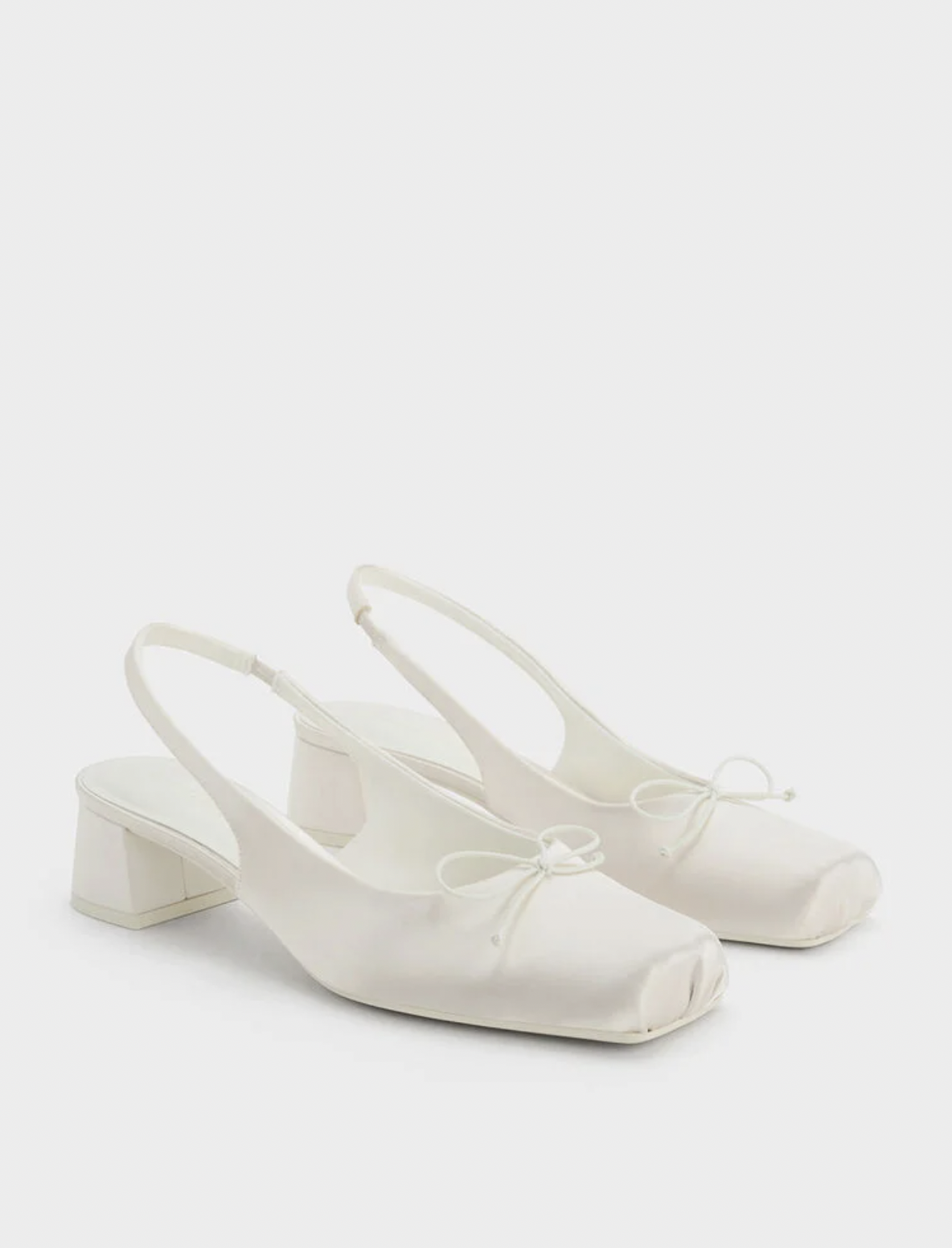 Charles &amp; Keith Sadira Satin Bow Square-Toe Slingback Pumps