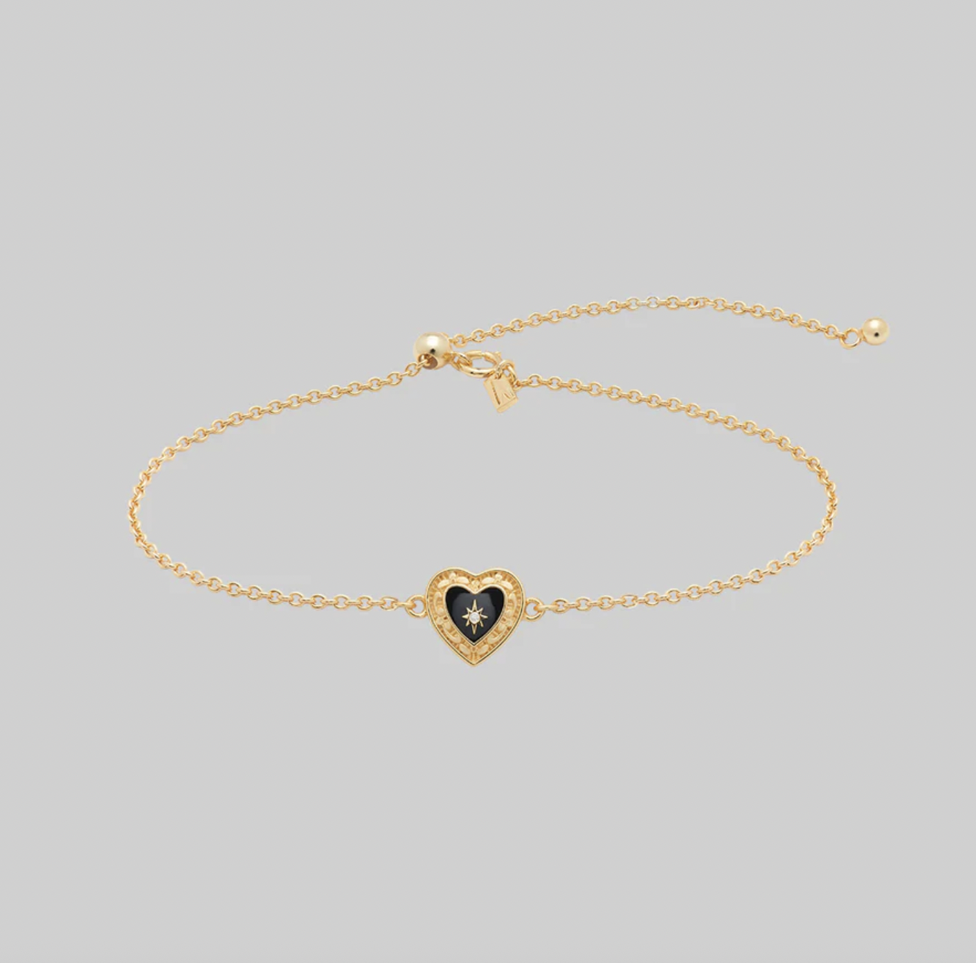 Regal Rose SOLEMN. Black Enamel Heart Bracelet - Gold