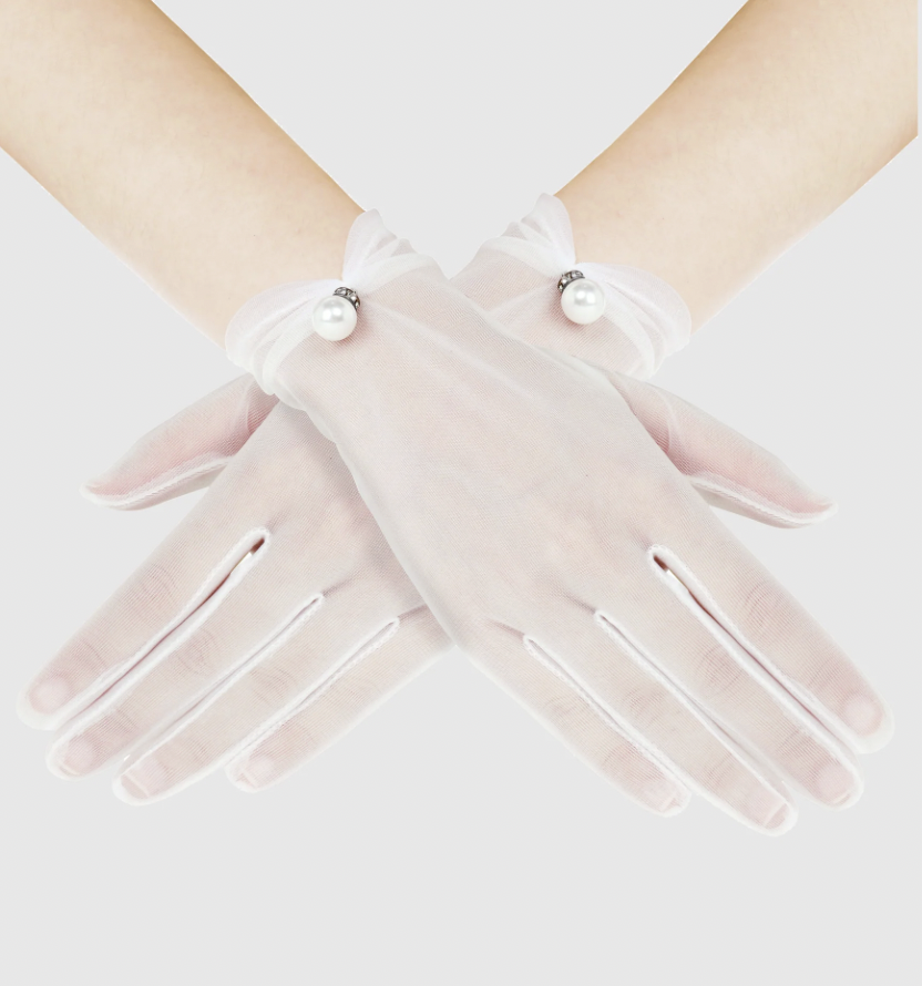 Babeyond Short Pearl Mesh Tulle Gloves