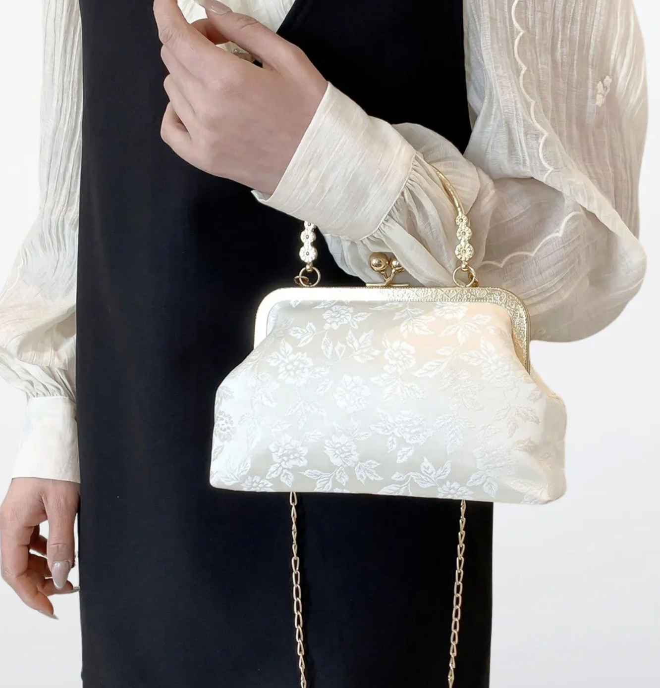 NoirWilde Satin Baroque Kiss Lock Clutch (via Etsy)