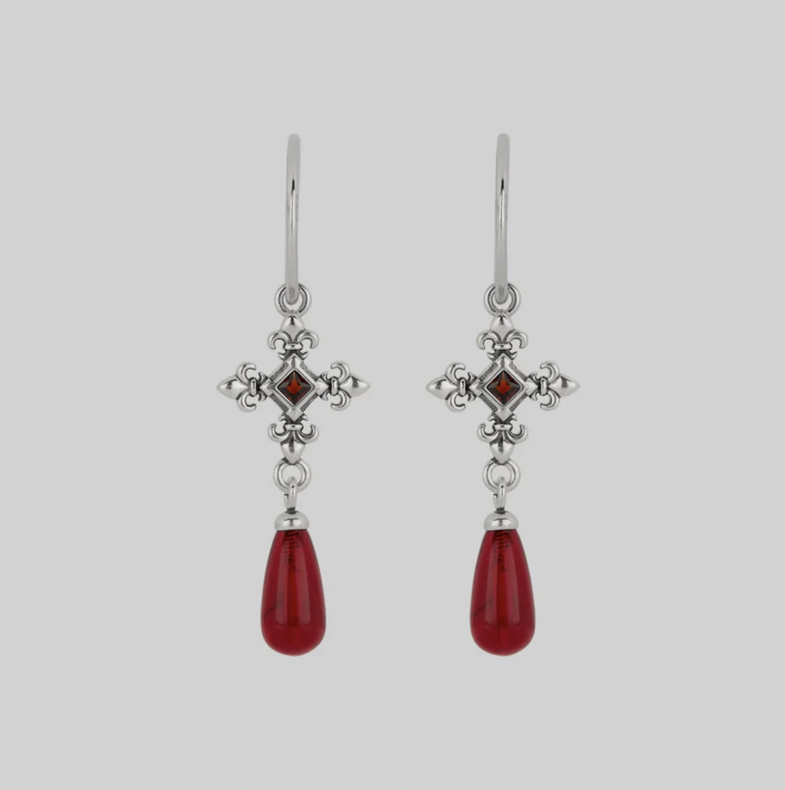 Regal Rose CRIMSON. Medieval Garnet Hoop Earrings 