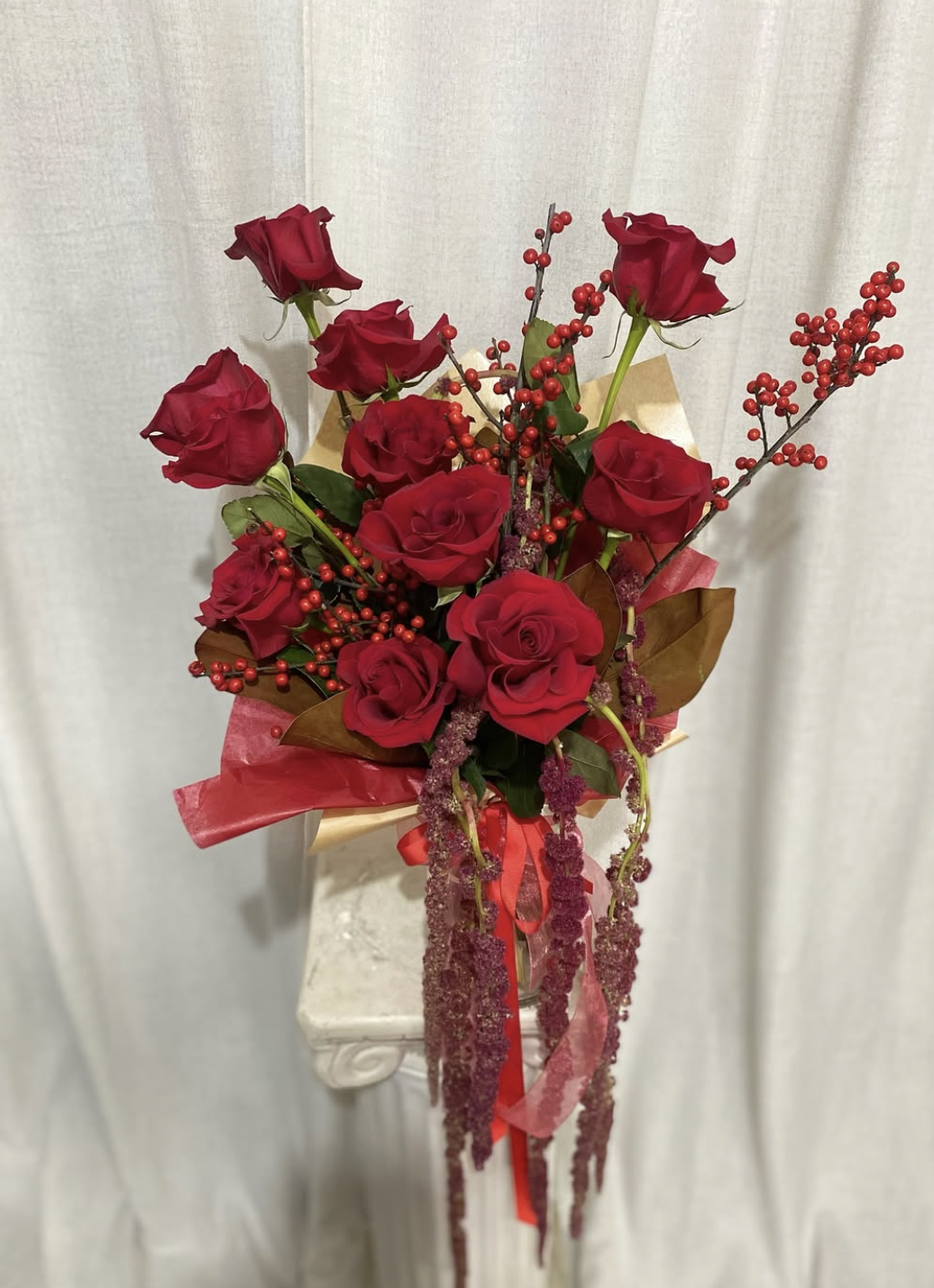 Darkly Romantic Holiday Arrangement by Riley Greco Design Studio