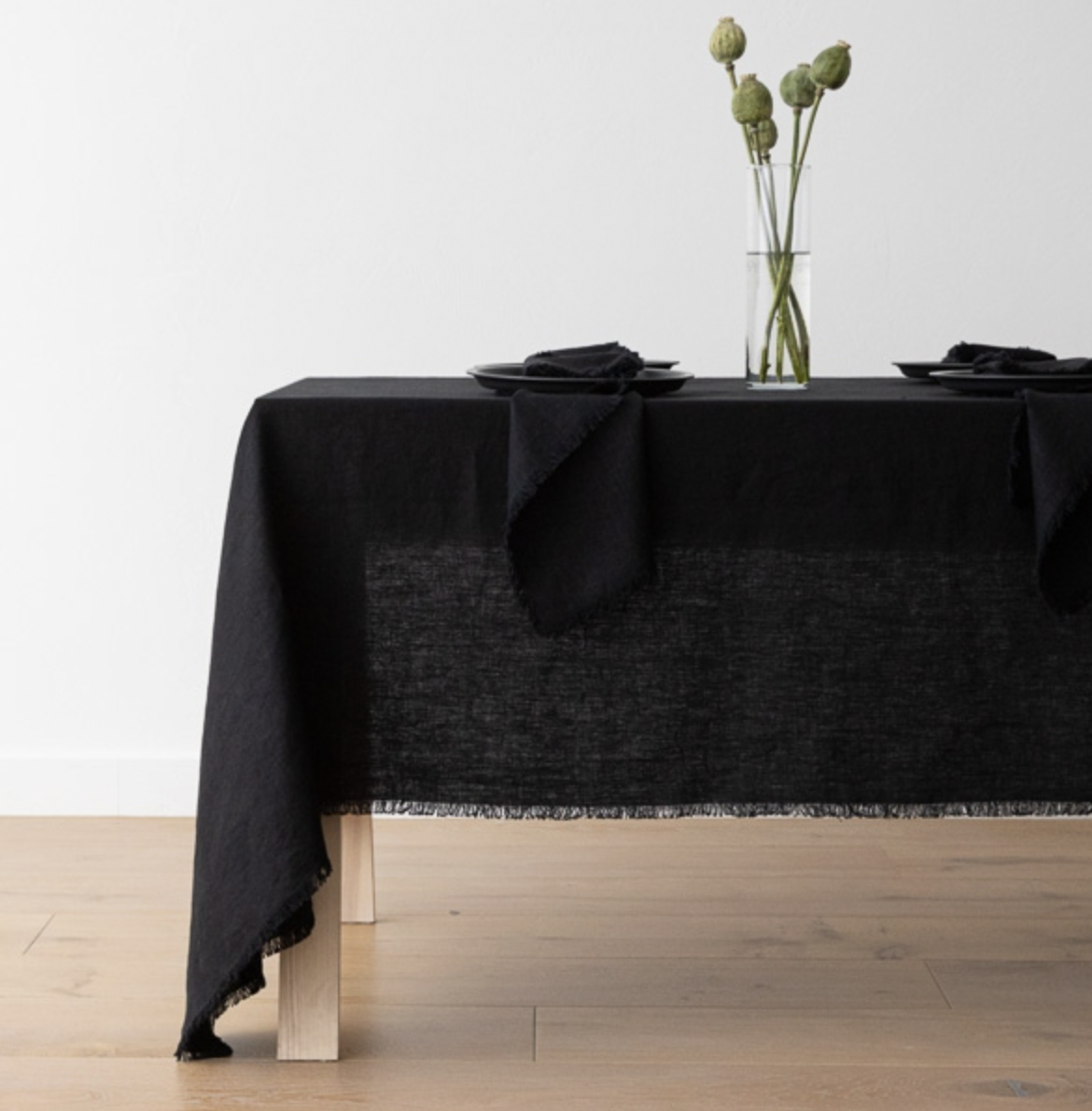 LinenMe Linen Tablecloth Black Terra Fringe