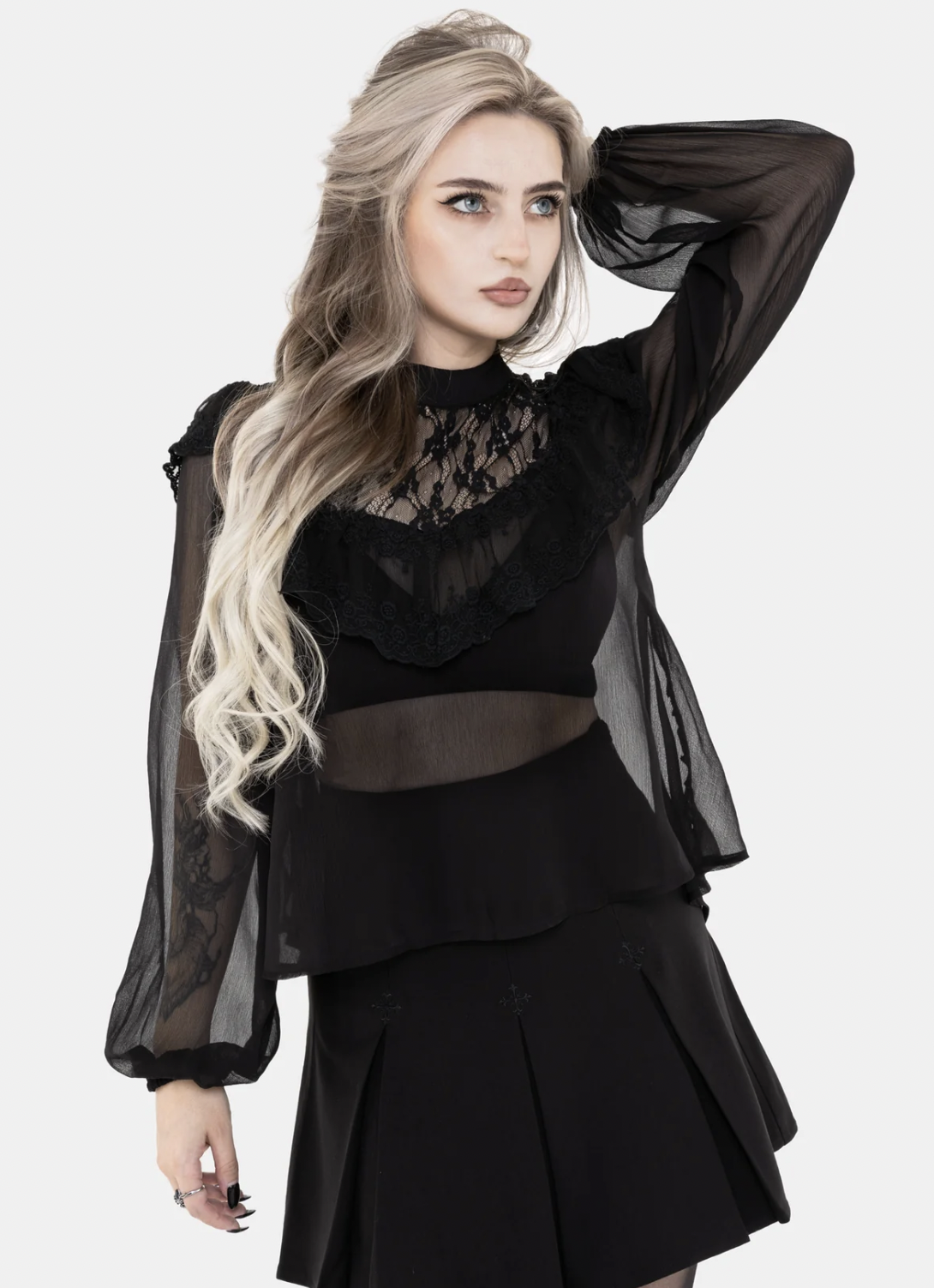 Disturbia Myr Contrast Ruffle Lace Blouse