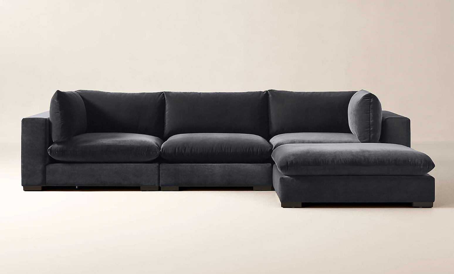 cb2 Deseo 4-Piece Modular Charcoal Grey Performance Velvet Deep Depth Sectional Sofa