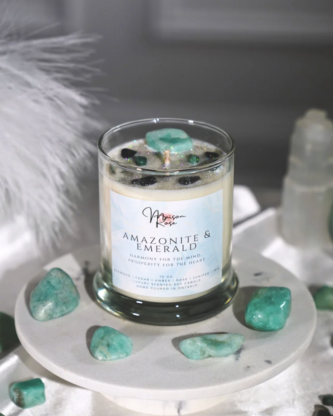 Maison Rose Amazonite and Emerald Soy Candle