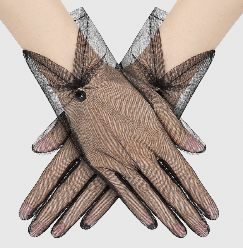 Babeyond  Short Pearl Mesh Tulle Gloves