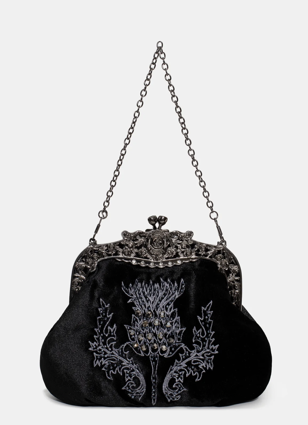 Disturbia Despair Thistle Beaded Kiss Lock Pouch Bag