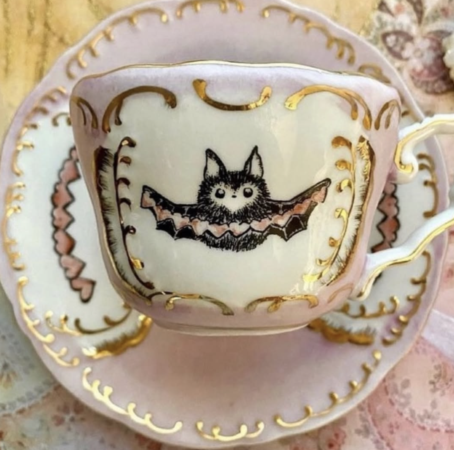 Darkling Woods (via Etsy), Valentines Paper Hearts Bat Tea Cup and Saucer