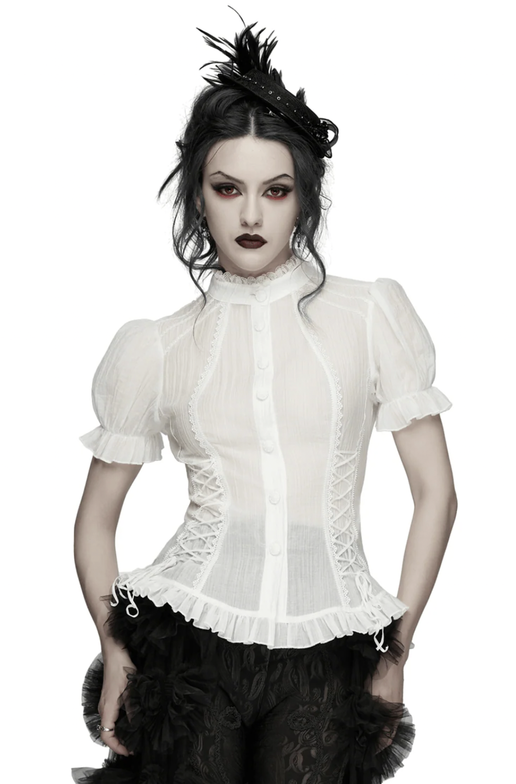 Hard'n'Heavy Gothic Textured Vintage Shirt with Lace-up Back Detail