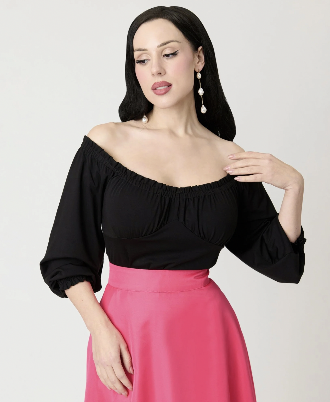 Unique Vintage Black Peasant Sleeve Blouse