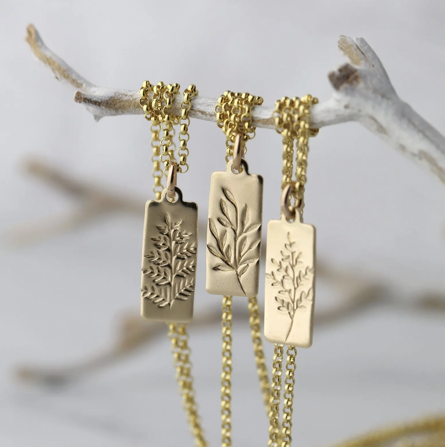 Burnish (via Etsy) Hand Stamped Botanical Necklace in Gold Filled
