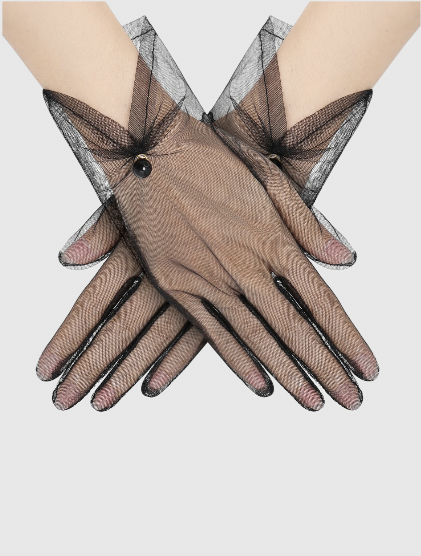 Babeyond Short Pearl Mesh Tulle Gloves