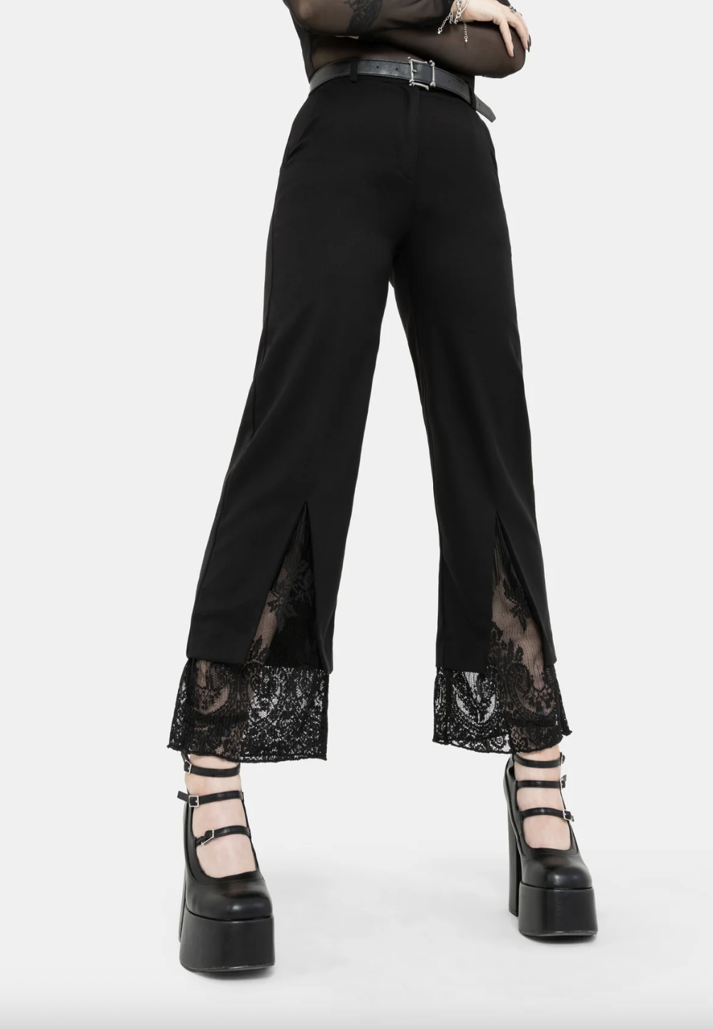 Disturbia Orchid Lace Insert Pleated Hem Straight Leg Trouser