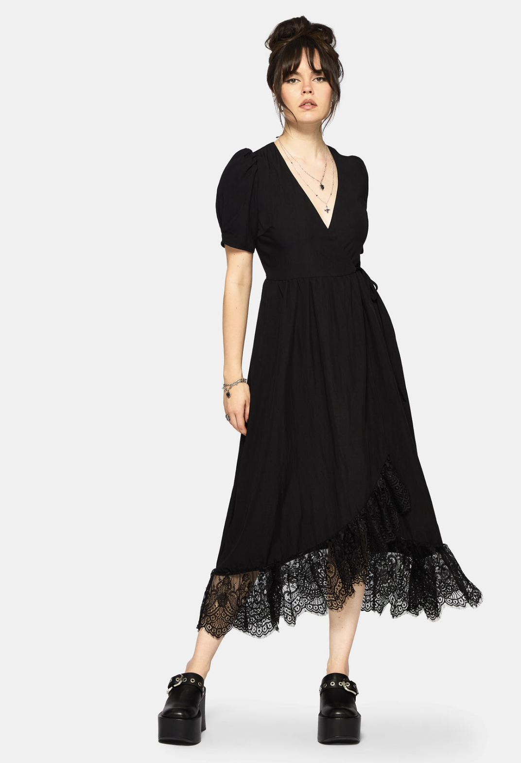 Disturbia Sorelle Lace Hem Wrap Midaxi Dress