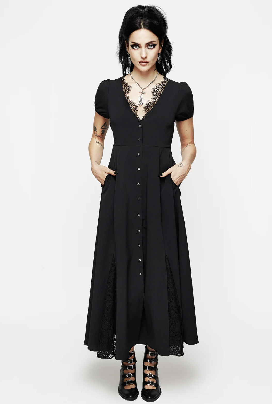 Disturbia Taissa Floral Lace Button Up Midaxi Dress