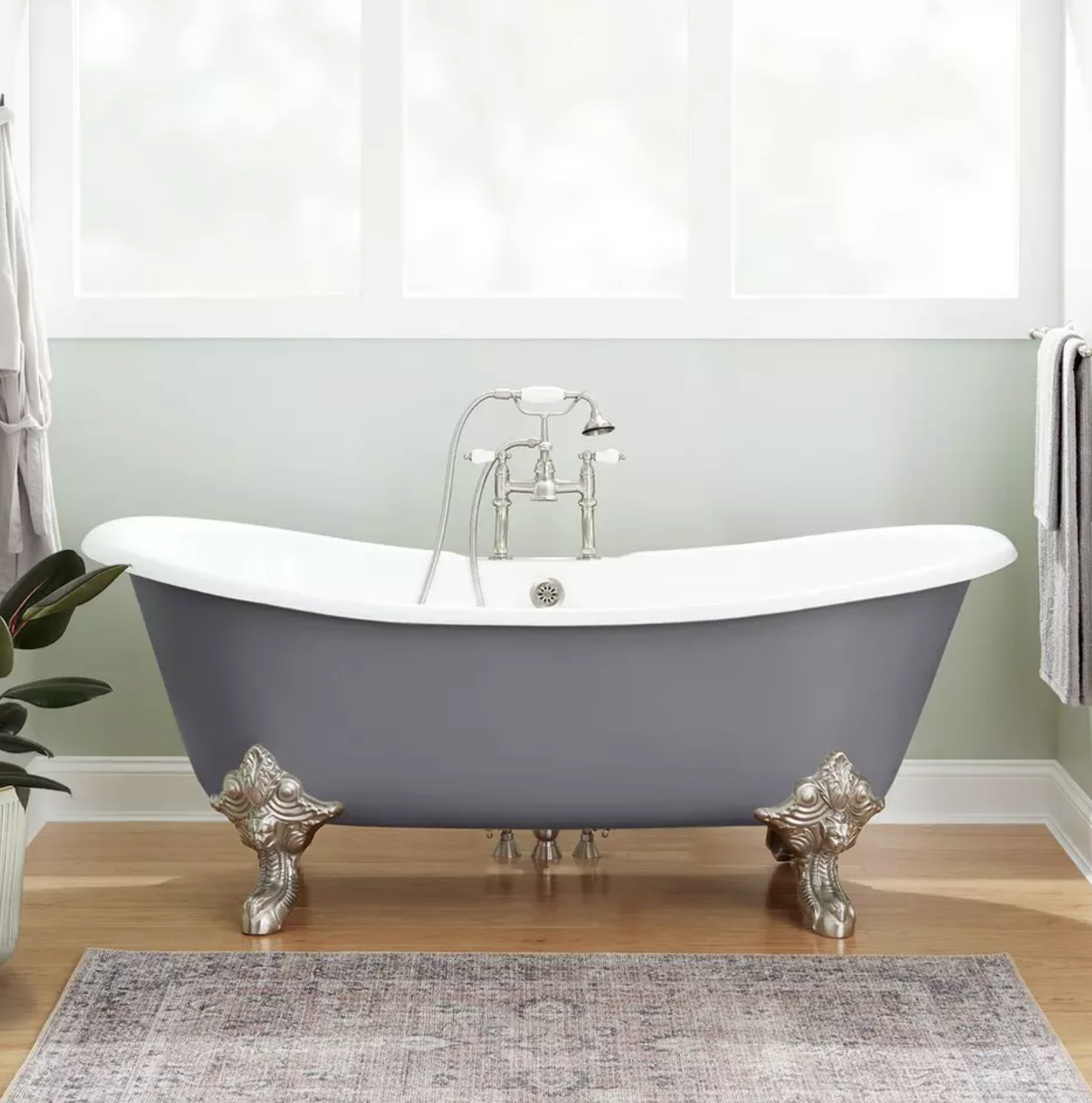 Signature Hardware 72" Lena Cast Iron Double-Slipper Clawfoot Soaking Tub