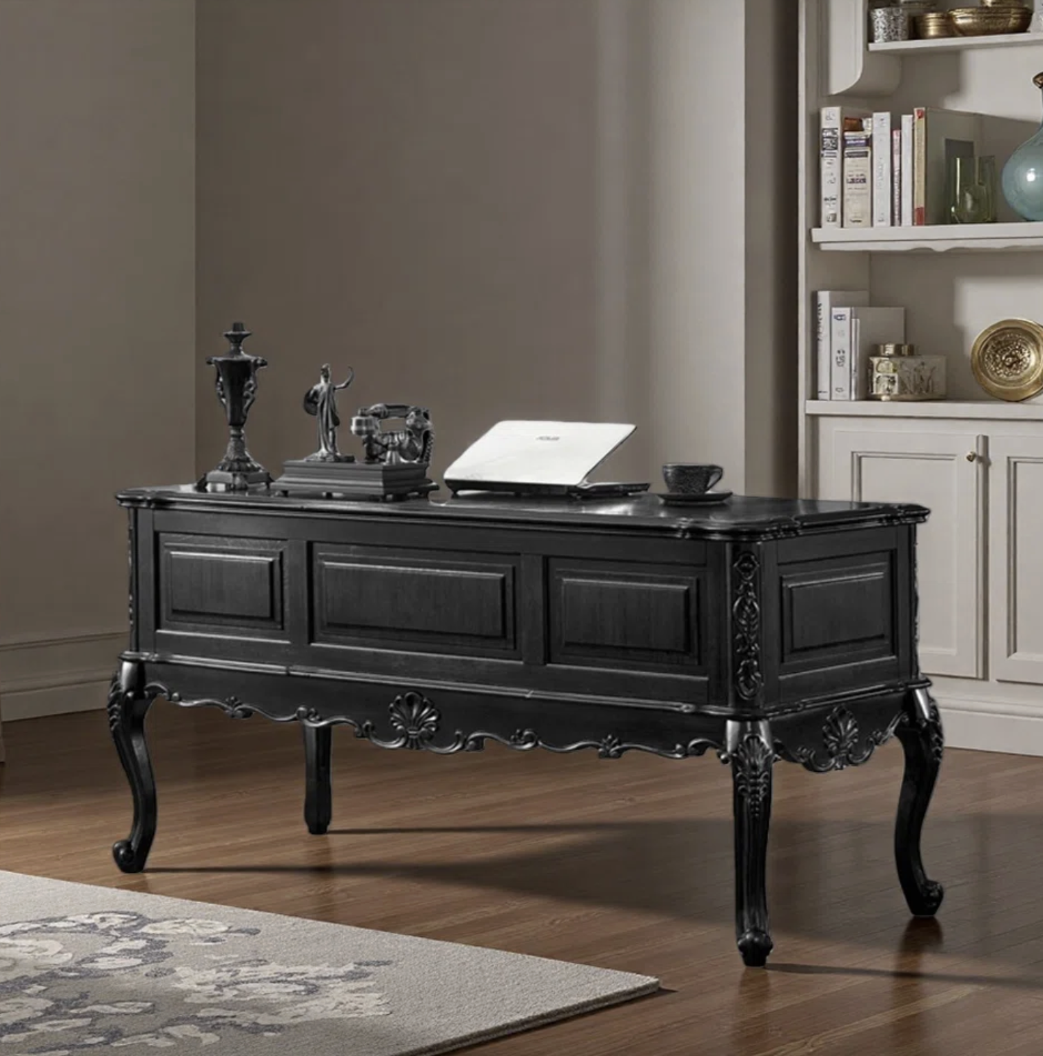 Canora Grey (via Wayfair) French Retro Style Black Five-Drawer Writing Desk