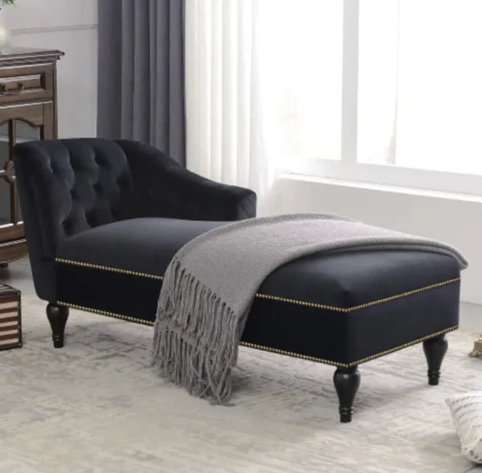 Homio Decor Right Arm Victorian Velvet Chaise Lounge
