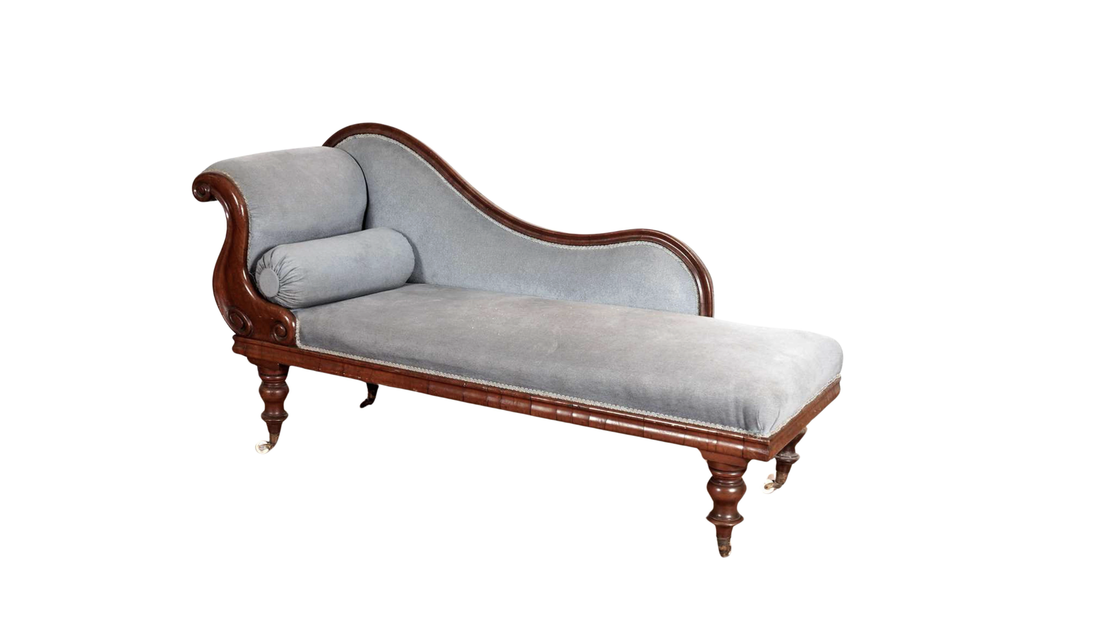 1st Dibs A Victorian Mahogany Swan Back Chaise Longue Upholstered in a Blue Velvet Fabric