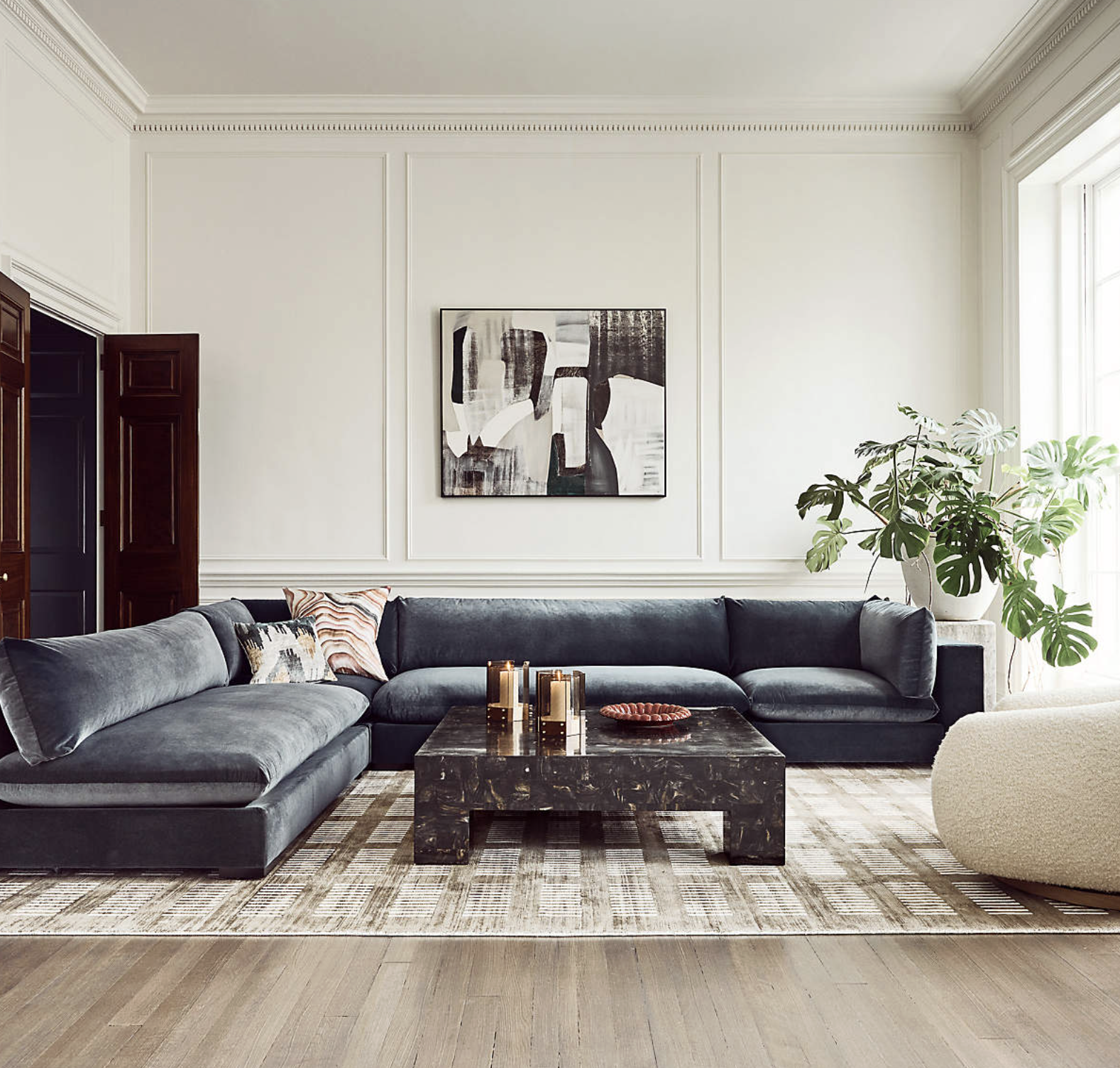 cb2 Deseo 4-Piece Modular Charcoal Grey Performance Velvet Deep Depth Sectional Sofa