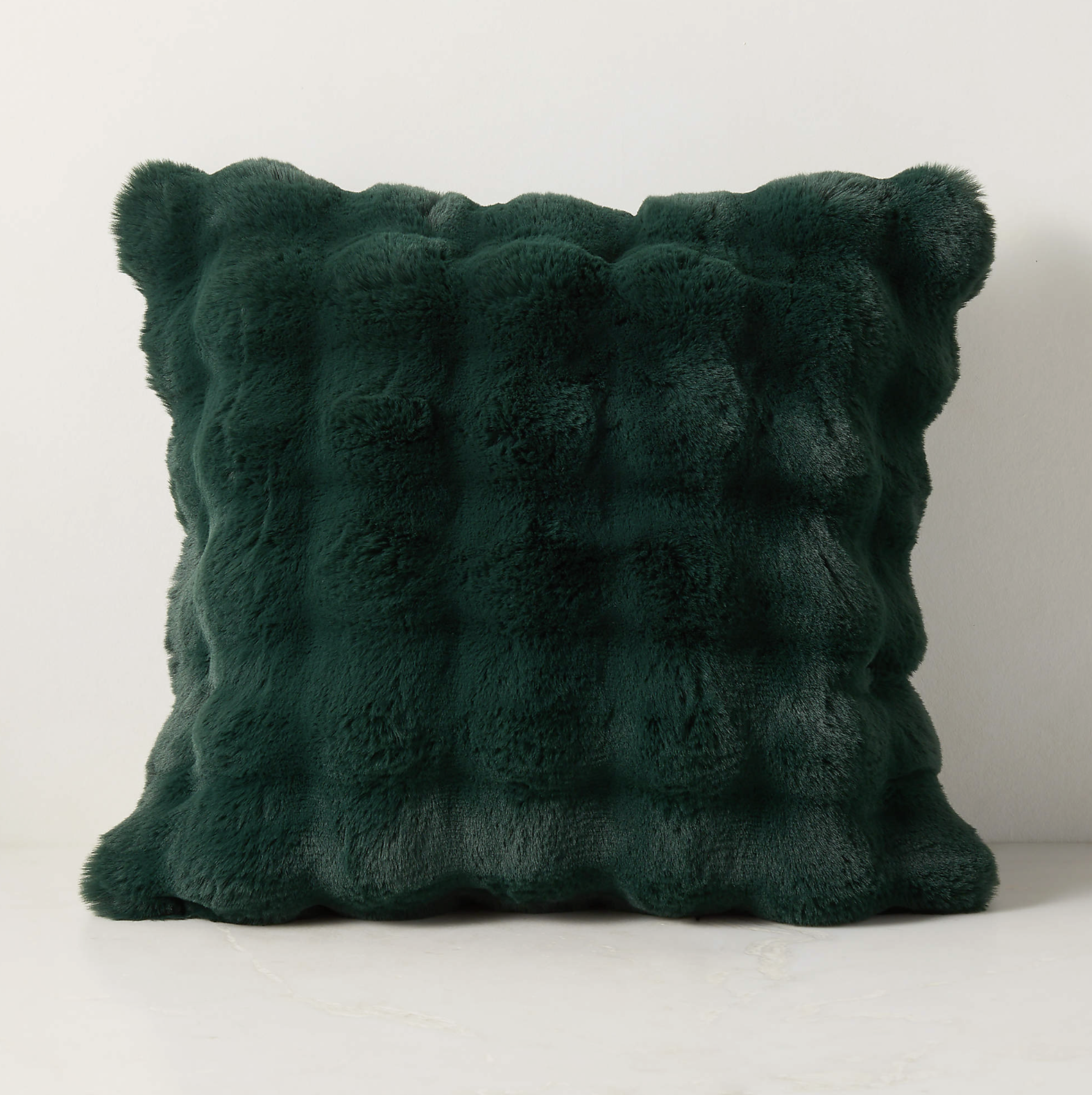 cb2 Farleigh Dark Green Faux Fur Throw Pillow Cover 20"x20"