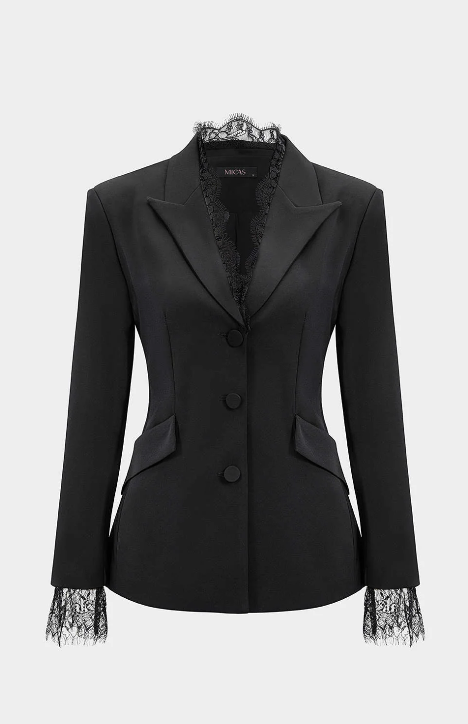 MICAS Lace Trim Notched Lapel Blazer