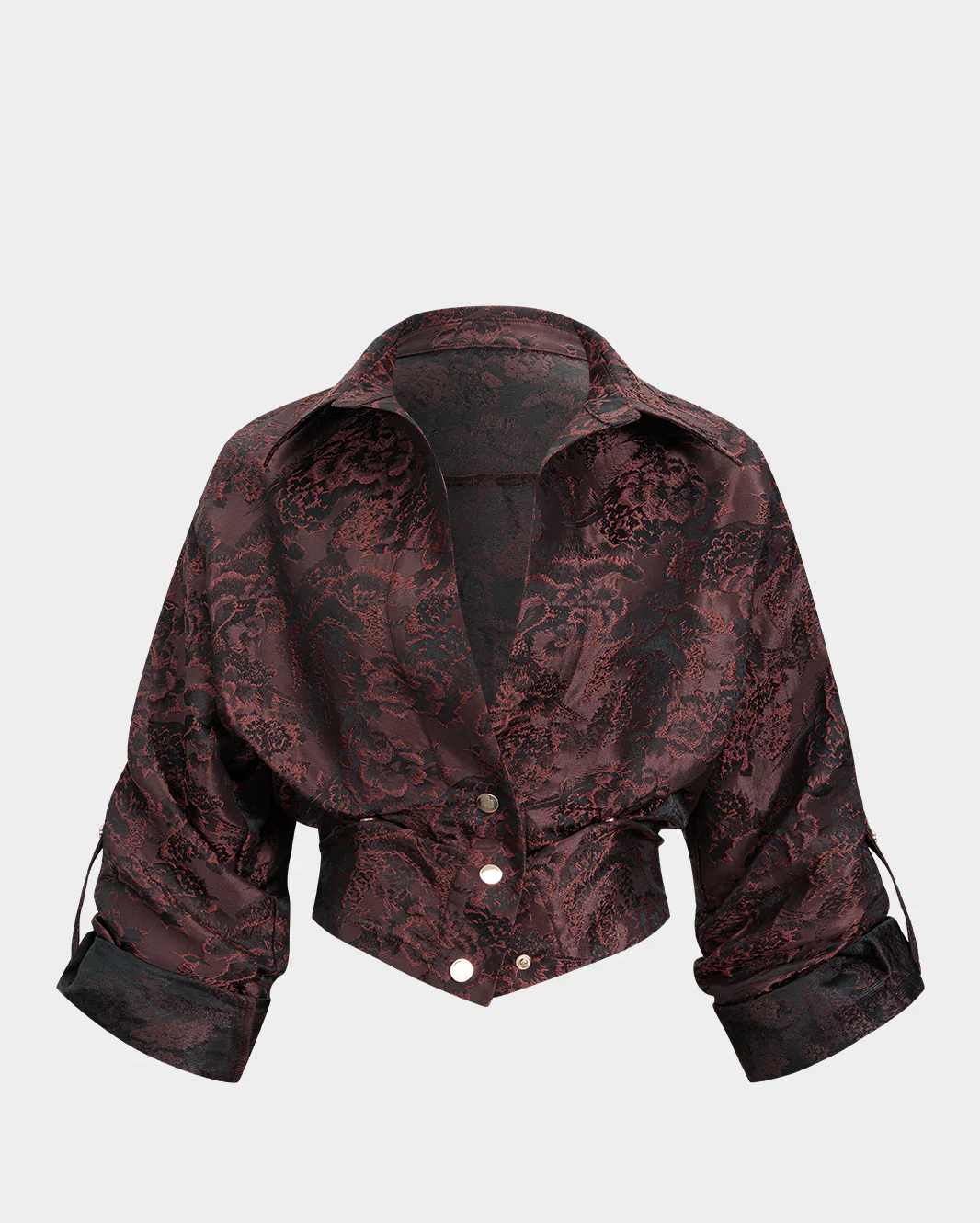 MICAS Floral Print Jacquard Smocked Long-Sleeve Shirt