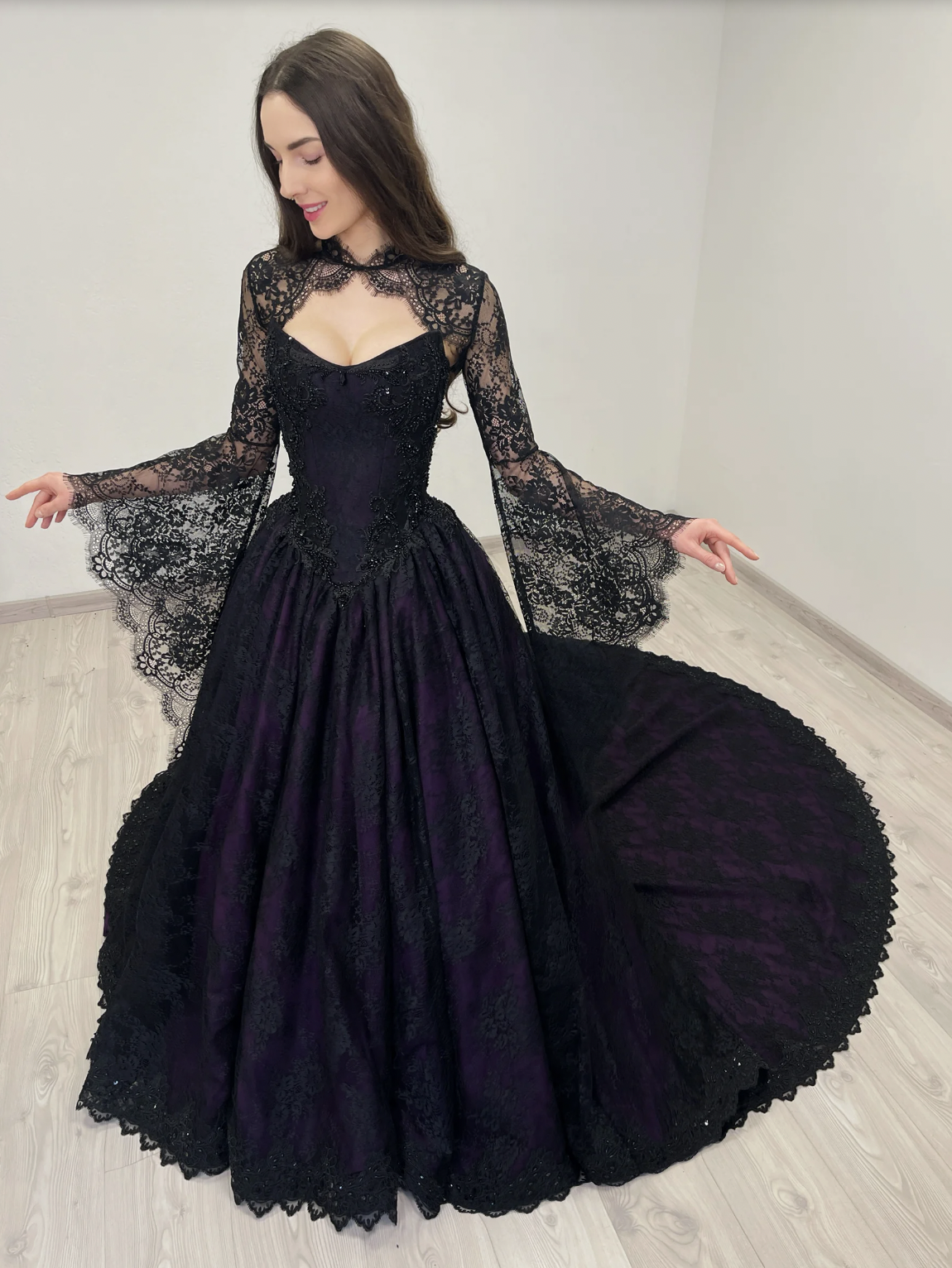 Sherbon Clothing LILITH Black and Purple Basque Waist Corset Dress