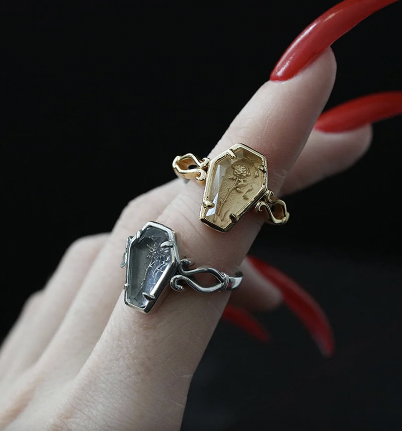 Regal Rose REBIRTH. Rose Under Glass™ Coffin Ring