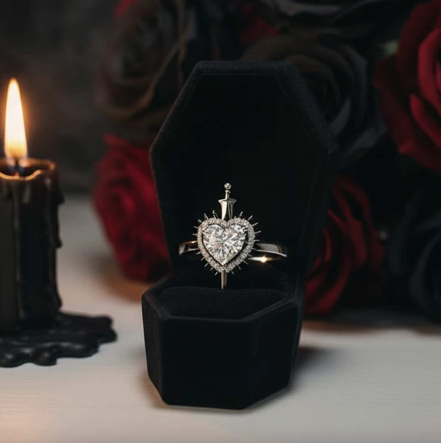 BlackDiamondsNY (via Etsy) Heart Diamond Gothic Engagement Ring