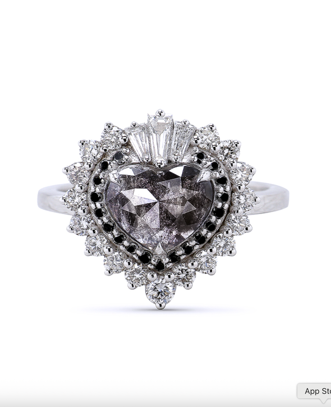 Sapphire Studios 1.39ct Salt &amp; Pepper Diamond Heart Cut 14k White Gold Ring