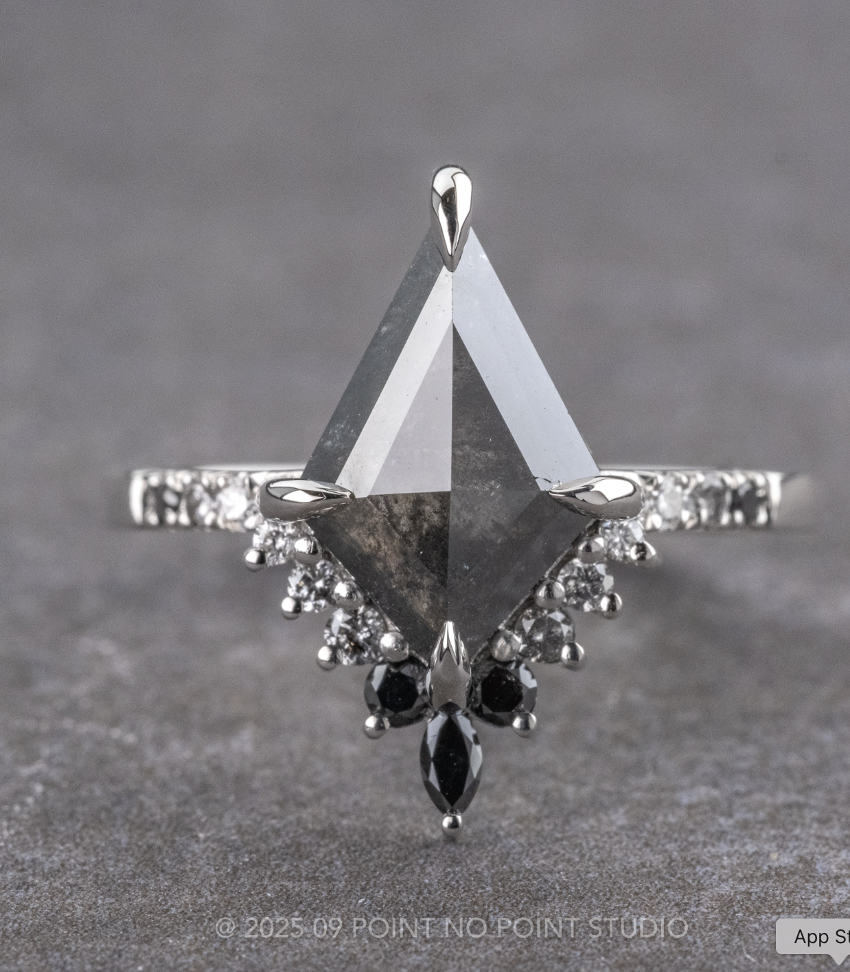 Point No Point Studio1.67 Carat Black Kite Diamond Engagement Ring, Ombre Avaline Setting, Platinum