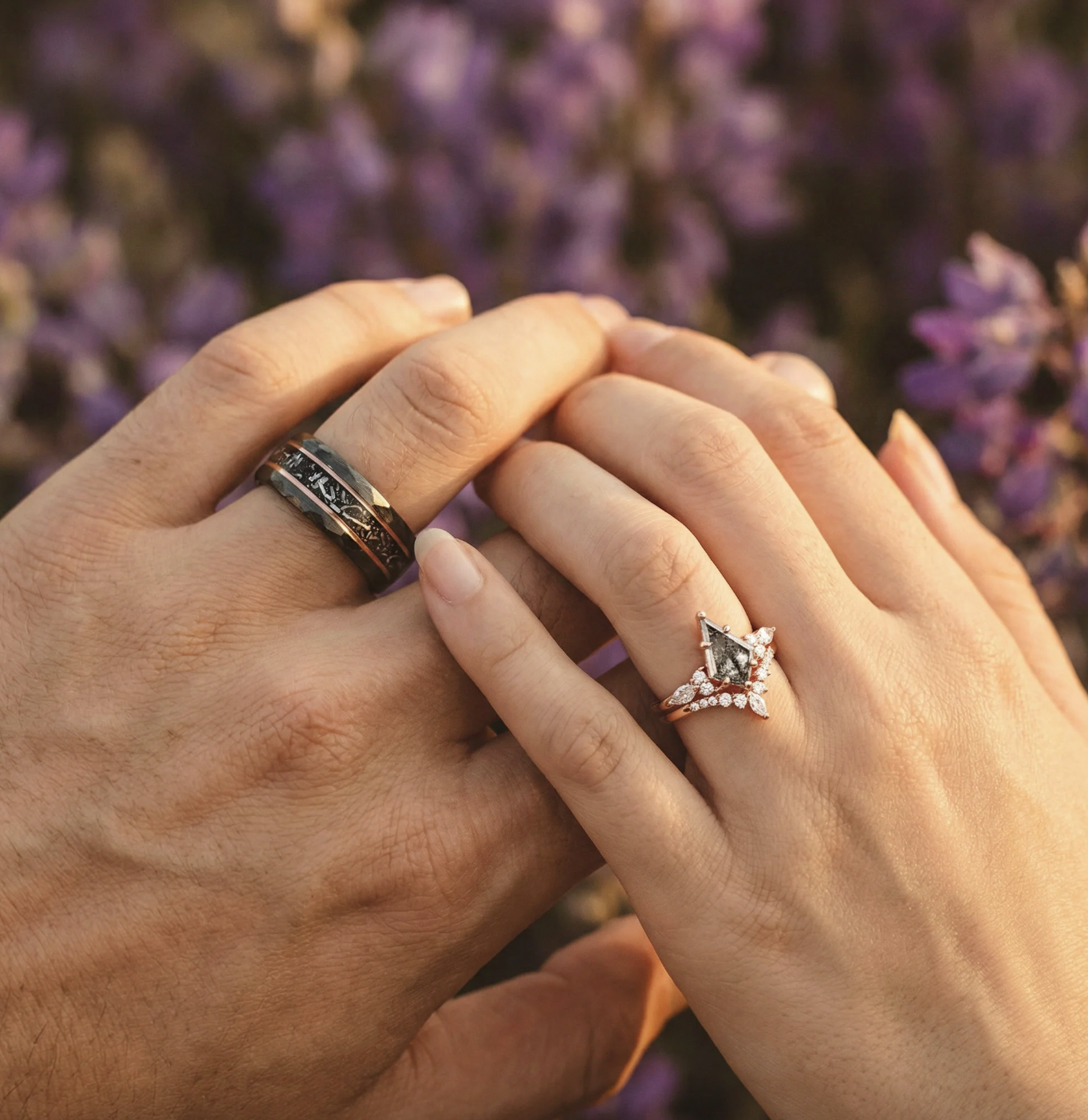 Aquamarise Skye Kite® Green Moss Agate &amp; Whiskey Barrel Couples Ring Set