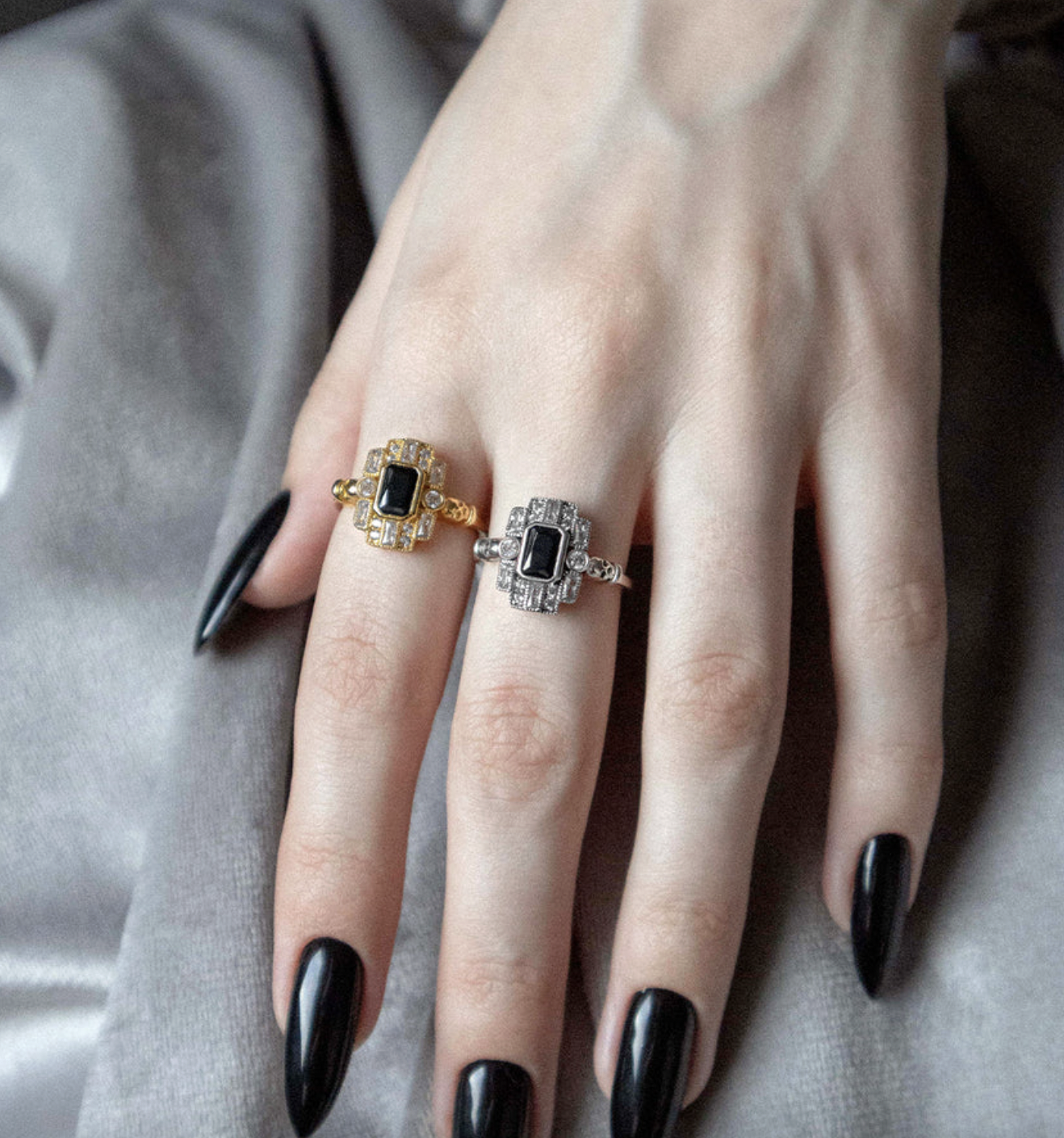 Regal Rose DECO. Skull &amp; Black Spinel Cocktail Ring