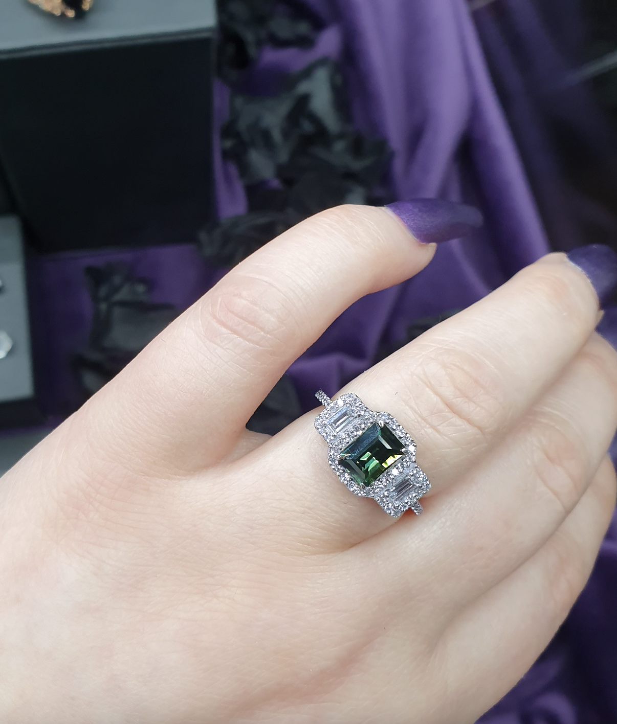 Sapphire Design Studio 1.45ct Teal Sapphire Emerald Cut 14k White Gold Ring